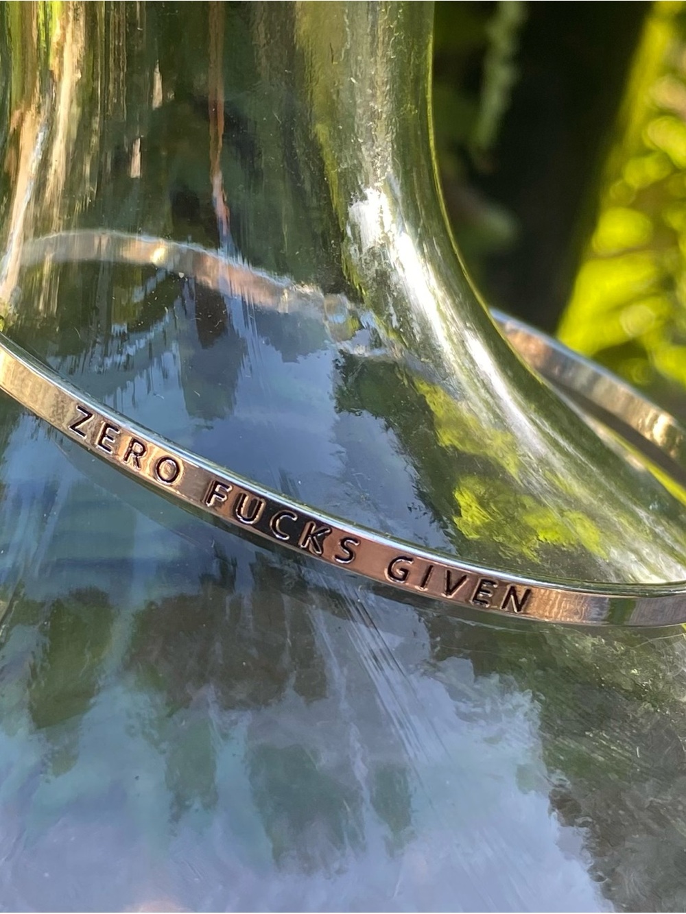 Stamped Metal Cuff Bracelet - "ZERO FUCKS GIVEN" - Silver Tone